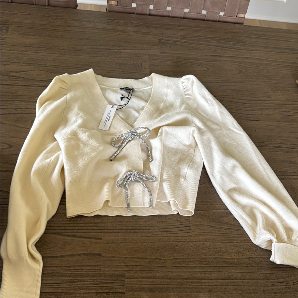 Express Cream Sweater Cardigan with Silver Accents